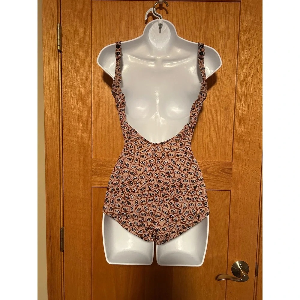 Vintage 70s 80s Cole of California Paisley One Piece Swimsuit Brown Red V-Neck